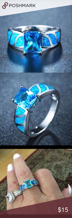 Brand New Beautiful Blue Fire Opal Ring This ring is just gorgeous. The color is a beautiful blue and white gold color. This ring is costume jewelry and lots of fun. Lots of compliments on this ring. Jewelry Rings Light Blue Crystal Promise Ring, Blue Crystal Open Ring For Promise, Blue Open Crystal Ring For Promise, Blue Open Crystal Ring, Blue Crystal Open Ring Gift, Blue Opal Open Ring With Gemstone, Blue Opal Open Ring, Blue Open Ring Jewelry For Gift, Light Blue Crystal Ring Gift