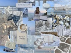 a collage of photos with the words beachy bean written on them and various items