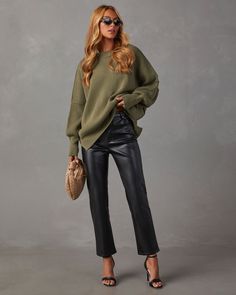 Olive % Elouise Knit Oversized Pullover Sweater-1