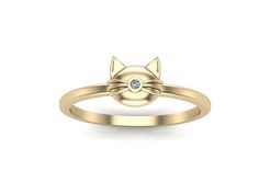 This minimalist Gold Cat Ring, featuring a subtle diamond accent, is perfect for cat lovers. It's a simple, elegant piece that makes a stylish statement. It's an ideal gift for the cat lover in your life or a charming way to celebrate your feline friend. Delicate yet durable, it's designed to be a memorable statement piece for any jewelry collection. The ring is made in solid 14k gold, it has a 1.1mm genuine white diamond to add a little cute sparkle. The cat head is about 6mm in diameter. Elegant Round Ring With Cat Design, Elegant Cat Design Ring Jewelry, Elegant Cat Design Jewelry Ring, Anniversary Rings With Cat Design, Elegant Cat Design Jewelry For Anniversary, Anniversary Cat Design Rings, Pink Gem Ring, Gold Cat Ring, Gold Infinity Ring