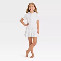 Girls' Solid Terry Cover Up Dress - Cat & Jack™ : Target Summer Sleepover Dress With Short Sleeves, Summer Short Sleeve Dress For Sleepover, Summer Short Sleeve Swim Dress For Poolside, Short Sleeve Swim Dress For Summer Poolside, Spring Vacation Swim Dress With Short Sleeves, Casual Short Sleeve Swim Dress For Poolside, Casual Short Sleeve Dress For Poolside, Short Sleeve Dresses For Poolside, Short Sleeve Swim Dress For Spring