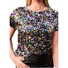 Elevate your style with the Anna-Kaci Glitter Sequin Tops, a dazzling blend of glamour and comfort. Crafted from lightweight 100% polyester fabric with a hint of stretch, this short-sleeve sparkly binding shirt blouse features an all-over sequin design and a soft full lining for lasting comfort. The durably stitched sequins ensure longevity, making it an ideal choice for various occasions. Stand out from the crowd with this glittering tunic top, perfect for parties, concerts, or any dressy event Sparkly Sequin Top, Business Casual Blouse, Glitter Shirt, Teal Blouse, Sequin Blouse, Tops Short Sleeve, Sequin Design, Sequin Top, Blouse Styles