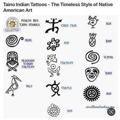 an image of native american tattoos with different symbols on it, including the sun and zodiac signs