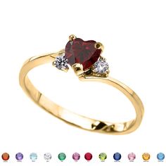 14k Yellow Gold Birthstone and C.Z Heart Promise Ring (12 Birthstones) Factory Direct Jewelry QWR3354Y14k 14K Yellow Gold Birthstone and C.Z Heart Promise Ring (12 Birthstones) * Metal: 14K Yellow Gold * Center-Stone: (Lab Created) ** January Birthstone - Garnet (Lab Created) ** February Birthstone - Amethyst (Lab Created) ** March Birthstone - Aquamarine (Lab Created) ** April Birthstone - Cubic Zirconia ** May Birthstone - Emerald (Lab Created) ** June Birthstone - Alexandrite (Lab Created) ** July Birthstone - Ruby (Lab Created) ** August Birthstone - Peridot (Lab Created) ** September Birthstone - Sapphire (Lab Created) ** October Birthstone - Pink Cubic Zirconia ** November Birthstone - Citrine (Lab Created) ** December Birthstone - Blue Topaz (Lab Created) * Shape and size: heart sha Z Heart, Cute Promise Rings, Heart Promise Rings, Ruby Birthstone, Gold Promise Rings, Gem Diamonds, July Birthstone Jewelry, April Birthstone, March Birthstone