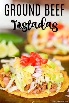 ground beef tostadas with lettuce and tomatoes