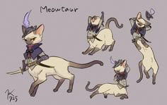 some very cute cats in different poses on a purple background with the caption meowtaur