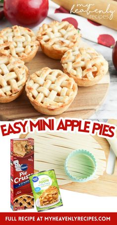 mini apple pies Easy Apple Pie Recipe With Premade Crust, Mini Apple Pies Easy, Small Apple Pies, Individual Apple Pies, Mini Apple Pie Recipe, Mini Pie Crust, Mini Pie Recipes, Store Bought Pie Crust