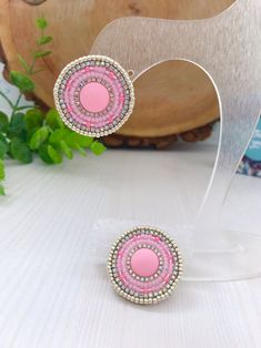 Pink Round Beaded Earrings, Beaded Round Clip-on Earrings, Pink Round Clip-on Earrings For Gift, Silver Round Beaded Earrings, Pink Circular Nickel-free Jewelry, Rose Gold Round Clip-on Earrings, Silver Bead Earrings, Beading Projects, Pink Earrings