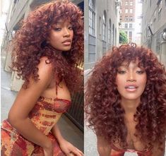 Dyed Curly Hair, Honey Brown Hair, Red Curly Hair, Ginger Hair Color, Curly Human Hair Wig, Hair Color Highlights, Curly Hair With Bangs, Human Hair Wig