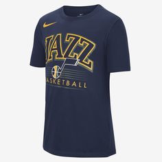 Root for your team in this Utah Jazz tee. Made with soft, lightweight fabric, it features a team crest on the front. Nba T Shirts, Nike Nba, Utah Jazz, Kids Nike, Big Kids, Lightweight Fabric, A Team, Utah, Nba