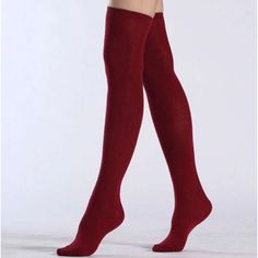 Burgundy Over The Knee Socks Nwt Fitted Red Cotton Socks, Casual Red Winter Stockings, Classic Red Socks For Winter, Red Knee-high Stockings For Winter, Fitted Red Winter Socks, Red Knee-high Legwear For Winter, Fitted Red Knee-high Socks For Fall, Casual Red Knee-high Stockings, Red Knee-high Socks For Fall