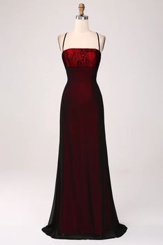 Black Red Sheath Bridesmaid Dress with Lace-up Back – Buyishang Dresses Black And Red Maxi Dress, Dark Red Dress Homecoming, Red And Black 90s Prom Dress, Black And Red Themed Wedding, Black And Red Prom Dresses, Red And Black Dress Formal, Black And Red Bridesmaid Dresses, Red Dress With Black Lace, Sheath Bridesmaid Dress