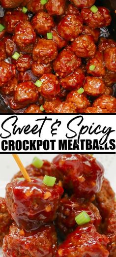 meatballs and crockpot meatballs are served in the slow cooker with green onions