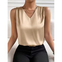 Season:Summer; Fabric:Polyester; Look After Me:Machine wash,Wet and Dry; Gender:Women's; Thickness:Standard; Style:Fashion; Elasticity:Inelastic; Tops Type:Tank; Occasion:Street,Daily; Fit Type:Regular Fit; Pattern:Plain; Design:Cold Shoulder; Neckline:V Neck; Listing Date:03/13/2024; Production mode:External procurement; Bust:; Length:; Fit US Size:; Fit UK Size:; Fit EU Size:; Print Type:non-printing; Sleeve Length:Sleeveless Cheap Elegant Tank Top For Brunch, Chic Solid Color Sleeveless Blouse, Sleeveless Solid Color Tops For Work, Chic Sleeveless Blouse In Solid Color, Fitted Sleeveless Solid Color Blouse, Elegant V-neck Vest Top, Versatile Sleeveless Solid Color Top, Sleeveless Solid Color Blouse For Work, Casual Sleeveless Solid Color Blouse