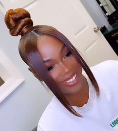 Topknot Bun With Bangs, Twisted Bun Hairstyles For Black Women, Ponytails With Shaved Sides, Top Knot Ponytail Black Women, Sleek Ponytail With Bangs Black Women, High Bun With Bangs For Black Women, Bridesmaid Updo With Bangs, Top Knot With Bangs Black Women, Two Bangs With Bun