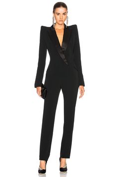 MUGLER Crepe Tuxedo Jumpsuit. #mugler #cloth # Blazer Jumpsuit, Women Tuxedo Jumpsuit, Women Tuxedo, Black Tailored Tuxedo Pantsuit, Mugler Suit Women, Fitted Tuxedo-style Structured Pantsuit, Thierry Mugler Catsuit, Women Suits Wedding