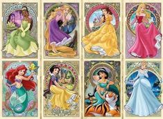 the disney princesses are all in different colors