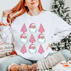 Christmas  Sweatshirt | Cute Retro Christmas Sweatshirt| Christmas Tree Sweatshirt |Christmas Santa Sweatshirt | Christmas Doodle Shirt COLOR & SIZES: Sweatshirts are all unisexs and are available in: Four sizes: Small, Medium, Large, Extra-Large Two Colors: Sand, White, an Military Green ABOUT OUR SWEATSHIRTS: Our cozy and stylish sweatshirts, are made from a blend of premium cotton and polyester fiber.  To maintain the integrity and softness of these sweatshirts, we recommend washing it in col Pink Christmas Shirt, Christmas Doodle, Santa Christmas Tree, Doodle Shirt, Santa Sweatshirt, Christmas Doodles, Clothing Diy, Sweatshirt Cute, Sweat Shirts