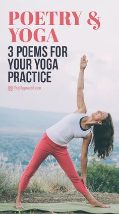 a woman doing yoga poses with the words poetry & yoga 3 pooms for your yoga practice