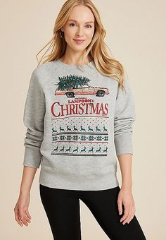 National Lampoon's Christmas Relaxed Fit Sweatshirt | maurices New Jeans Top, National Lampoons Christmas, Lampoons Christmas, Maternity Pajamas, National Lampoons, Easy Stretches, Curvy Jeans, Black Friday Shopping, Workout Sweatshirt