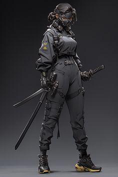 Cyberpunk Character Designs, Cyberpunk Thief, Cyberpunk Girl Character Design, Modern Mercenary Character Design, Cyberpunk Outfits Female, Techwear Samurai, Cyberpunk Character Art Female, Techwear Character Design, Scifi Warrior