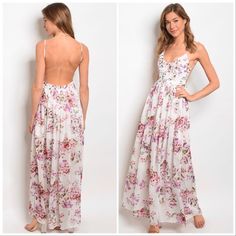 This Dress Has A Plunging Neckline, Fitted Waist And The Fabric Content Is: 100% Polyester. Offers Considered, No Low Balling. Any Questions Please Don’t Hesitate To Ask. Floral Print Maxi Dress For Summer Date Night, Summer Floral Print Maxi Dress For Date Night, Chic Floral Print Sundress For Date Night, Chic Floral Sundress For Date Night, Feminine Floral Print Backless Maxi Dress, Flirty Fitted Maxi Dress With Floral Print, Backless Floral Print Maxi Dress For Day Out, Floral Print Backless Sundress For Day Out, Floral Print Backless Dress For Brunch