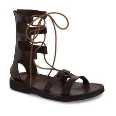 Dominate the scene in this strappy gladiator sandals. Handmade leather upper in a Lace-up style. Built to last and grow more comfortable with time.. split Vegetable-tanned natural leather Leather sole molds to your feet Comfortable polyurethane outsole Durable textured grip sole Light and flexible Hand-Crafted in East Jerusalem Pie Grande, Natural Leather Sandals, Strap Sandals Flat, Strappy Sandals Gladiators, Lace Up Gladiator Sandals, High Sandals, Leather Sandals Handmade, Leather Flip Flops, Brown Leather Sandals