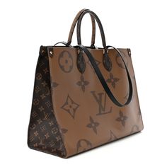 This is an authentic LOUIS VUITTON Reverse Monogram Giant Onthego GM. This tote features oversized and classic versions of the Louis Vuitton monogram printed in light and dark brown on coated canvas. The bag features rolled top handles and long shoulder straps that can be tucked away inside the bag, accented with polished gold-toned hardware. The top is open to a red fabric interior with zipper and patch pockets. Louis Vuitton Monogram Bag, Louis Vuitton Neverfull Monogram, Monogram Neverfull, Louis Vuitton Totes, Louis Vuitton Damier Azur, Louis Vuitton Shoulder Bag, Monogram Bag, Louis Vuitton Damier Ebene, Monogram Prints