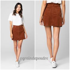 Rust Brown Medium Wale Rigid Corduroy A Line Mini Skirt. Brand New With Tags! Comes From A Smoke-Free Home. Brand: Blank Nyc. 100% Cotton. Color: Rust. Size: 26. Curdoroy Skirt Outfit Womens, Maroon Corduroy Skirt Outfit, Rust Corduroy Skirt, Brown Skirt Summer Outfit, Brown Courdory Skirt Outfits, Fall Corduroy Mini Skirt With Lining, Fall Corduroy Mini Bottoms, Fall Corduroy Mini-length Bottoms, Corduroy Mini Bottoms For Fall