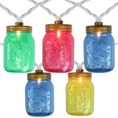 34175112 Holiday/Christmas/Christmas Lights Summer Lights, Mason Jar Party, Butterflies And Dragonflies, Mini Mason Jar, Solar Light Crafts, Outdoor Light Bulbs, Colored Mason Jars, Night Parties, Patio Lights