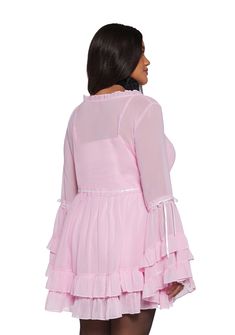 Plus Size Chiffon Mini Dress With Bell Sleeves Sugar Thrillz - Pink – Dolls Kill Dress With Bell Sleeves, Sugar Thrillz, Pink Doll, Chiffon Mini Dress, Fairy Dress, Bell Sleeve Dress, Tiered Skirt, Kawaii Fashion, Plunging Neckline