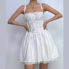 Please refer to our sizing chart for a guideline when choosing a size. 5 business days order processing time. 40% nylon 60% cotton Fitted Mini Dress With Lace-up Back And Spaghetti Straps, Fitted Dress With Lace Trim And Straight Neckline, White Fitted Mini Dress With Lace-up Back, Mini Corset Dress With Lace Trim, Fitted Corset Mini Dress With Lace Trim, Feminine Fitted Mini Dress With Corset Back, Square Neck Mini Dress With Lace-up Back For Spring, Mini Dress With Corset Back, Spring Mini-length Corset Dress