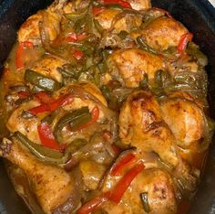 chicken, peppers and onions in a slow cooker