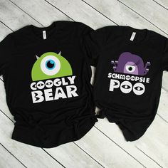 Googly Bear And Schmoopsie Poo Couple Shirts - Monsters Inc Inspired Matching T-shirts - Disney Anniversary Shirt Disney Couple Outfits, Couples Disney Shirts, Disney Anniversary, Disney Couple Shirts, Disney Halloween Shirts, Family Disney Trip, Matching Disney Shirts, Disney Trip Shirts, Matching T Shirts