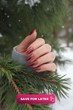 For those who want a bit of seasonal art on their fingertips, these red nails feature charming green holly leaf accents. The design is subtle yet playful, capturing the essence of the Christmas spirit without going overboard. The matte finish brings a sophisticated edge, while the green adds that perfect pop of color against the red.