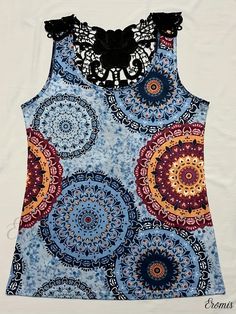 Eromis - Womens Graphic Print Contrast Lace Tank Top - Stylish and Comfy Sleeveless Summer Tank, Perfect for Casual Wear Multicolor Stretch Sleeveless Tops, Black Printed Sleeveless Tank Top, Multicolor Print Sleeveless Top For Beach, Sleeveless Multicolor Print Tops For Beach, Multicolor Sleeveless Beach Top, Stretch Multicolor Cami Tank Top, Multicolor Stretch Racerback Tank Top, Patterned Sleeveless Printed Tank Top, Stretch Sleeveless Patterned Top