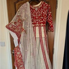 3 Piece Wedding Lengha. Comes With Lengha Sleeveless Slip, And Overall Dress. Worn Once For Half A Day Wedding Lengha, Overall Dress, Dresses Wedding, 3 Piece, Overalls, Wedding Dresses, Womens Dresses, Red, Dresses