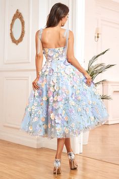 Dress With 3d Flowers, Beach Dresses Casual, Tea Length Prom Dress, Lovely Partner, Casual Dresses Plus Size, Blue Tea, Flowers Purple, Dress Occasion, Maxi Dress Prom