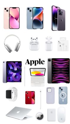 an image of apple products on display with the words apple above them and below it