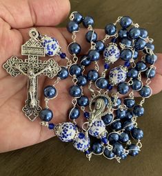 Handmade Blue Rosary With Cross, Handmade Blue Rosary With Cross Shape, Blue Rosary With 8mm Beads And Crucifix, Blue Rosary With 8mm Beads In Cross Shape, Beautiful Rosaries, Catholic Rosary, Rosary Catholic, Blue Beads, Rosary