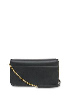 Height: 11cm Width: 18cm Depth: 2.5cm. Shoulder strap drop: 50cm. Fixed metal chain strap with leather insert . Front flap with snap button closure. Front metal logo. One back pocket Saint Laurent Bags, Monogrammed Leather, Saint Laurent Bag, Metal Logo, Metallic Logo, Personal Shopping, Women's Bags, Metal Chain, Phone Holder