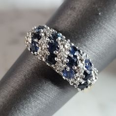 A Womens Vintage Estate 14k Gold Sapphire & Diamond Ring. The Ring Is A Size 6.0 And Weighs 3.1g. There Are About 0.11cts Of Diamonds In This Ring. The Width Of The Ring Is 1/4". Ring Is Marked On The Inside Of The Band. The Ring Makes A Beautiful, Impressive Gift For That Someone Special. Any Other Questions, Please Ask. Be Sure To Check Out Some Of My Other Great Items Up For Sale. Thank You Blue Oval Multi-stone Cluster Ring, Blue Multi-stone Sapphire Ring For Anniversary, Blue Cluster Rings With Multi-stone, Blue Cluster Rings With Accent Stones, Fine Jewelry Blue Sapphire Cluster Ring, Blue Multi-stone Sapphire Ring In 14k Gold, Blue Sapphire Cluster Ring Fine Jewelry, Blue Cluster Ring For Formal Occasions, Formal Blue Multi-stone Cluster Ring