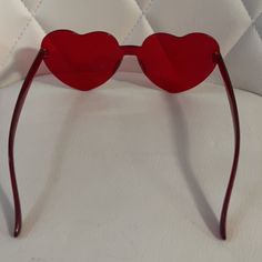 Red Glasses, Heart Shape Lens, Never Worn Fun Red Heart-shaped Sunglasses, Trendy Red Sunglasses As Gift, Casual Red Sunglasses For Valentine's Day, Valentine's Day Red Casual Sunglasses, Valentine's Day Casual Party Sunglasses, Red Plastic Sunglasses For Valentine's Day, Trendy Red Heart-shaped Sunglasses, Red Tinted Sunglasses As A Gift, Fun Red Sunglasses For Valentine's Day