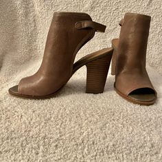 New And Never Worn ! Lucky Brand Leather Peep Toe Size 7.5 Are Fabulous And Very Hot Looking!! Lk Lisza Brindle Goat Tide Bootie With 3.5” Heel Summer Leather Boots With Buckle Closure, Leather Open Toe Boots With Heel Loop, Fall Open Toe Heels With Padded Heel, Leather Boots With Buckle Closure For Summer, Fall Season Closed Toe Mules With Wrapped Heel, Closed Toe Mules With Wrapped Heel For Fall, Open Toe Boots With Buckle Closure For Spring, Spring Open Toe Boots With Buckle Closure, Brown Sandals With Reinforced Heel For Spring