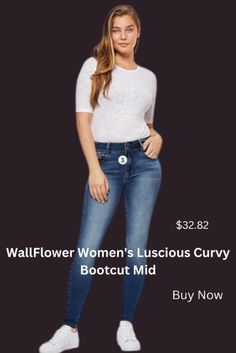 WallFlower Women's Luscious Curvy Bootcut Mid-Rise Insta Stretch Your look isn't complete without our mid rise, curve enhancing, bootcut jeans. Contoured waist (no more waist gap!), roomier in the hips and thighs and 5-pocket styling #falloutfits #falloutfits2023 #falloutfits2023trends #falloutfitsinspos Purple Shirt