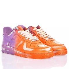 Nike Air Force 1 Orange Purple is the custom sneaker you didn't expect! The shades of orange and purple blend with vintage white effects that recall classic laces. Standing out has never been so easy thanks to these sneakers! Custom Orange Low-top Sneakers With Translucent Outsole, Orange Low-top Custom Sneakers With Translucent Outsole, Custom Purple High-top Sneakers With Gum Sole, Purple Low-top Custom Sneakers With Translucent Outsole, Custom Orange Sneakers With Round Toe, Custom Orange Sneakers With Laces, Custom Orange Lace-up Sneakers With Gum Sole, Fade-resistant Orange Sneakers With Round Toe, Orange Fade-resistant Sneakers With Round Toe