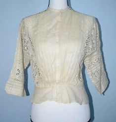 1915 Vintage Rosenthals Fort Wayne Button Front edwardian Blouse cotton crochet.  | eBay Edwardian Blouse, Blouse Cotton, Fort Wayne, Cotton Crochet, Crochet Details, Cotton Blouses, Beige Color, Formal Occasion, Fort