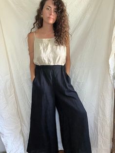 100% linen Black Linen Pants, Wide Leg Linen Pants, Black Linen, Linen Pants, We Wear, Vintage Collection, Vintage Black, Vintage Shops, Black Pants