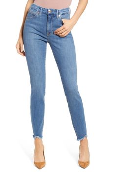 Free shipping and returns on Good American Good Legs High Waist Jagged Fray Hem Skinny Jeans at Nordstrom.com. Made with a gap-proof contoured waistband and ragged, fraying hems, these ankle-grazing skinnies are designed to flatter every curve. Good American, Nordstrom Store, Fabric Gifts, Free Fabric, Levi Jeans, Jeans Size, High Waist, Size 2, Nordstrom