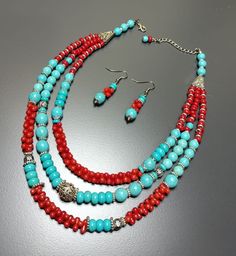 Made with coral stone, halvit natural stone necklace, selection for the very best in unique. It is said to avoid frustration and anger. Handmade. -Length:First Tier:40cm.5cm                  Second Tier:44,5 cm                  Third Tier;49,5 cm -Earings:3 cm Red Coral Jewelry With Natural Stones In Round Beads, Artisan Red Coral Gemstone Beads Jewelry, Handmade Multi-strand Red Coral Jewelry, Bohemian Jewelry With Natural Stones And Red Coral, Bohemian Red Coral Jewelry With Natural Stones, Wedding Necklaces, Natural Stone Necklace, Natural Stones Necklace, Coral Stone